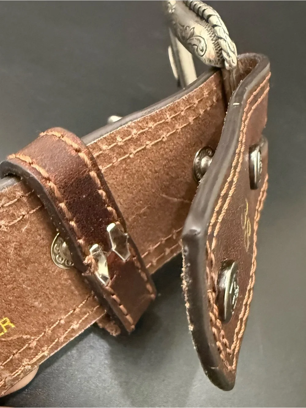 ARIAT Brown Leather Silver Ornate Buckle Rodeo Cowboy Men’s Western Belt Size 38